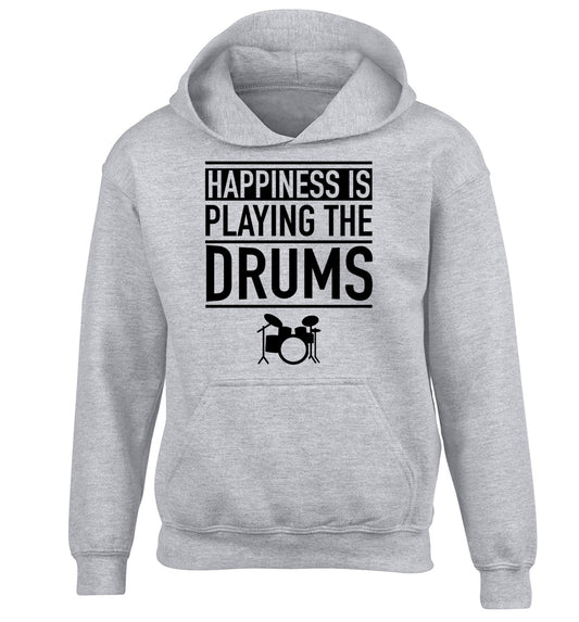 Happiness is playing the drums children's grey hoodie 12-14 Years