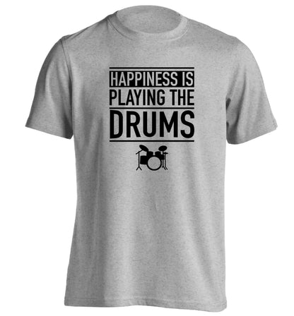Happiness is playing the drums adults unisex grey Tshirt 2XL