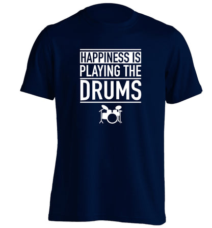 Happiness is playing the drums adults unisex navy Tshirt 2XL