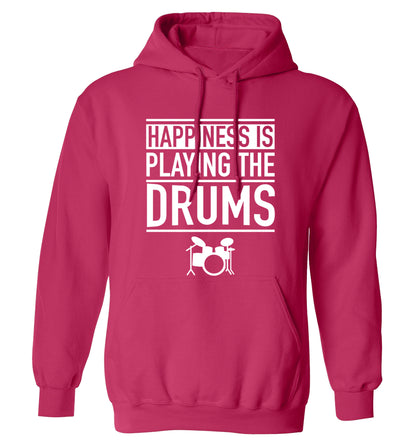 Happiness is playing the drums adults unisex pink hoodie 2XL