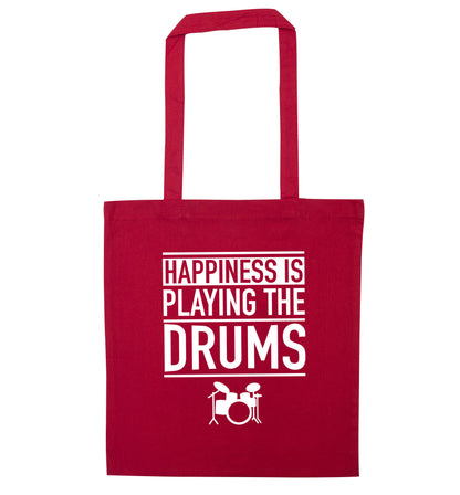Happiness is playing the drums red tote bag