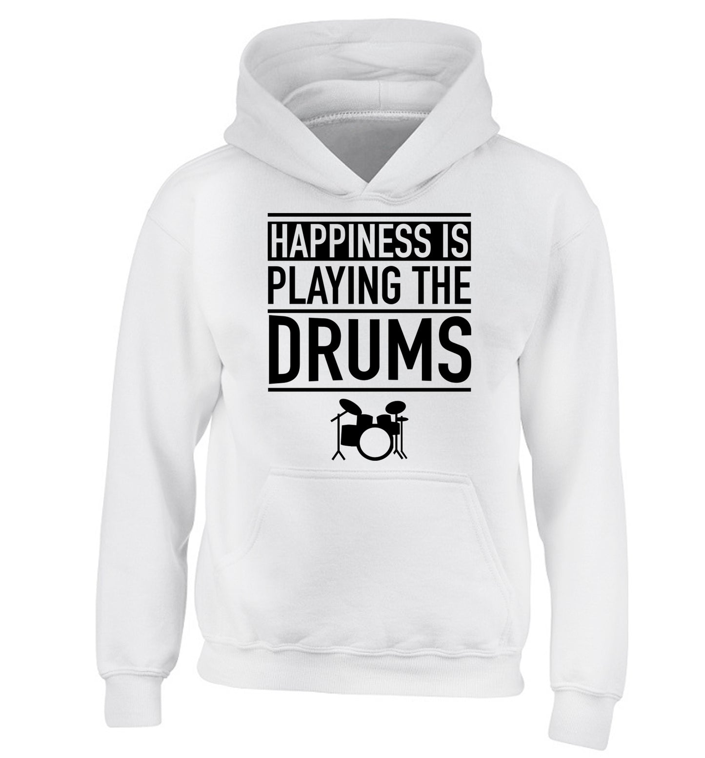 Happiness is playing the drums children's white hoodie 12-14 Years