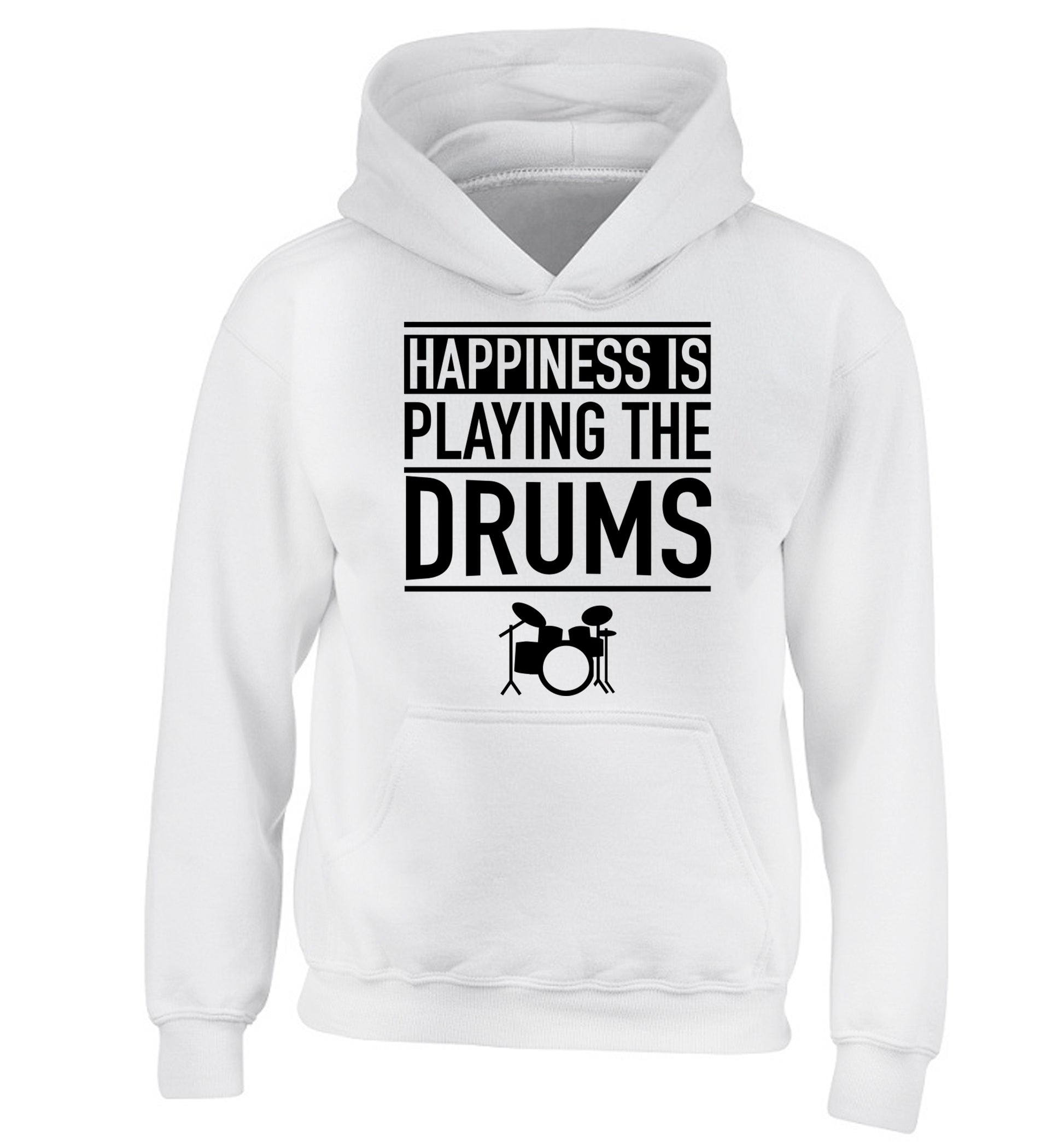 Happiness is playing the drums children's white hoodie 12-14 Years