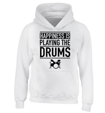 Happiness is playing the drums children's white hoodie 12-14 Years