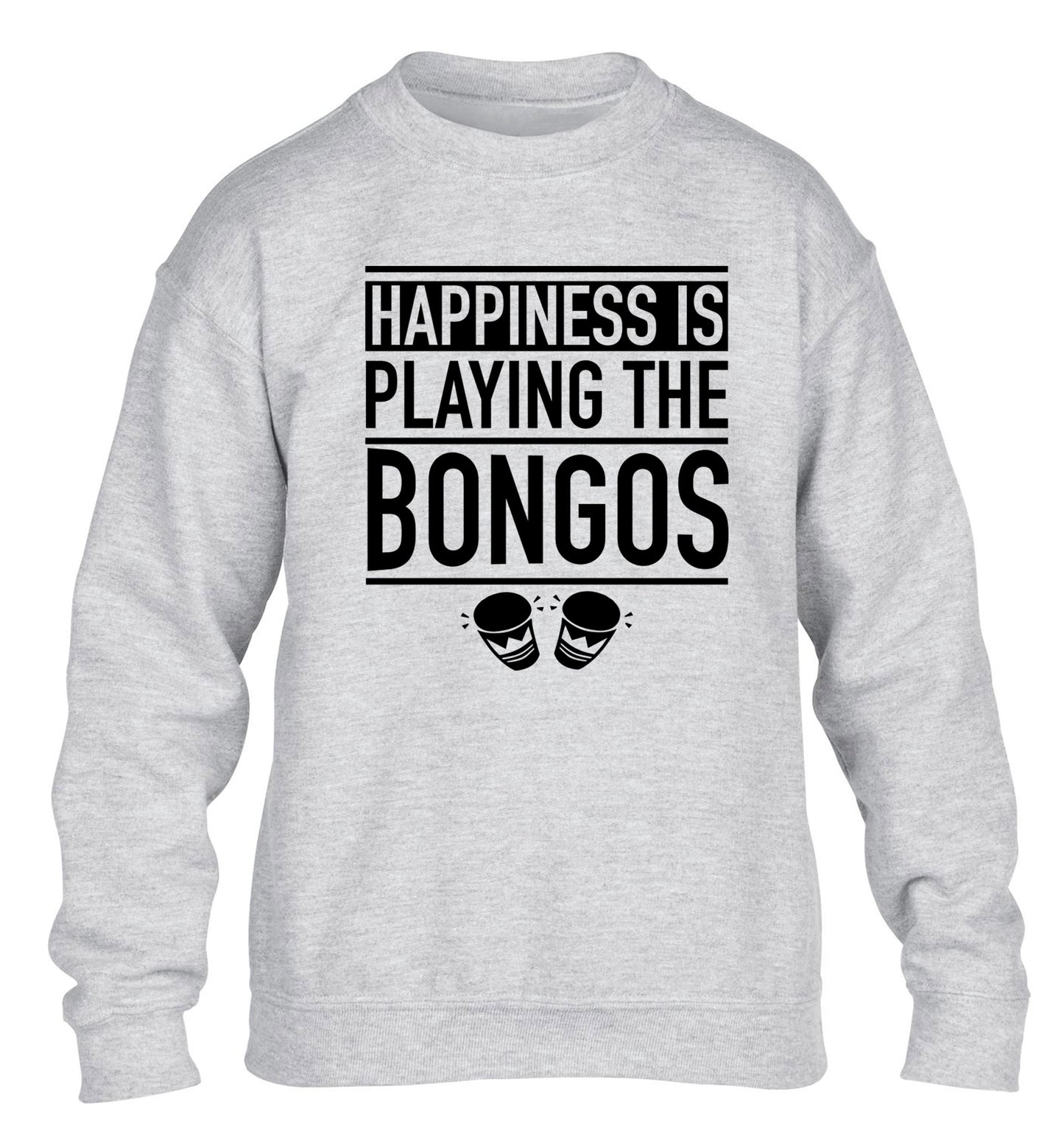 Happiness is playing the bongos children's grey sweater 12-14 Years
