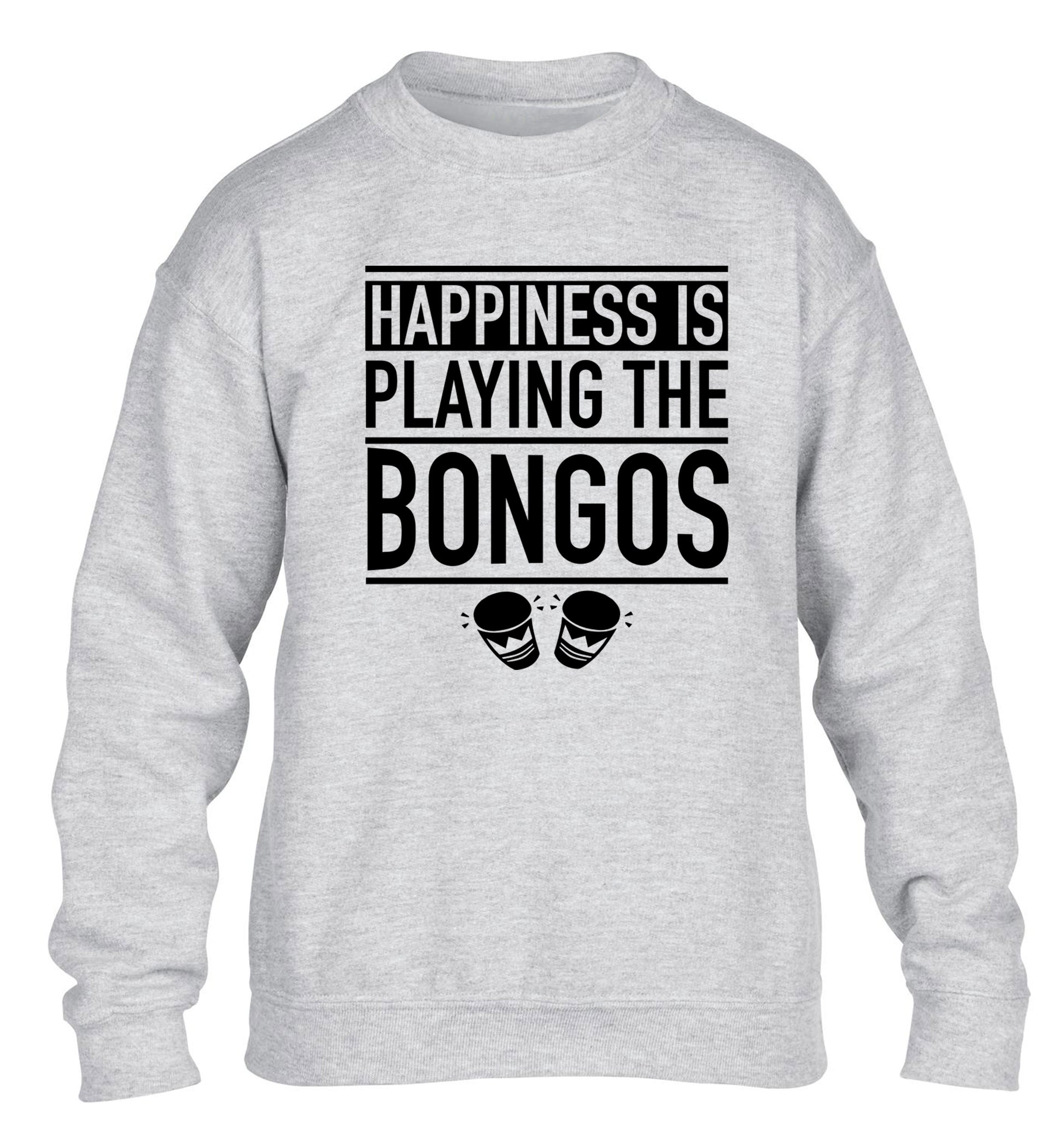 Happiness is playing the bongos children's grey sweater 12-14 Years