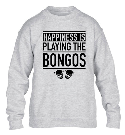 Happiness is playing the bongos children's grey sweater 12-14 Years