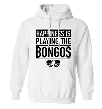 Happiness is playing the bongos adults unisex white hoodie 2XL