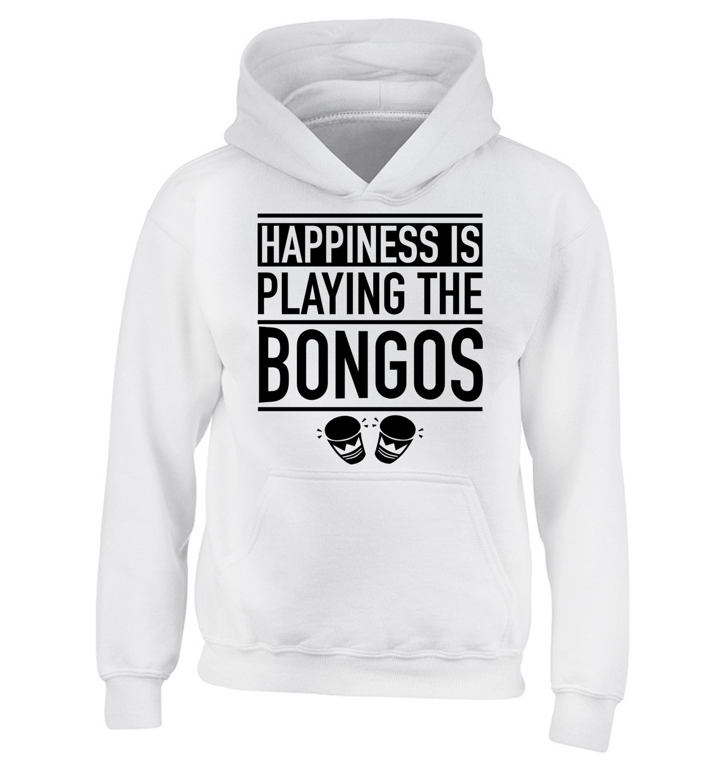Happiness is playing the bongos children's white hoodie 12-14 Years