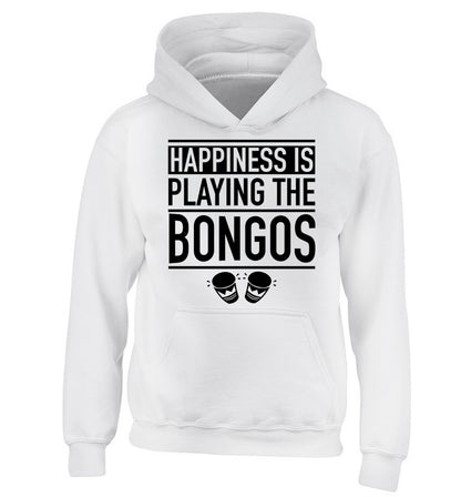 Happiness is playing the bongos children's white hoodie 12-14 Years