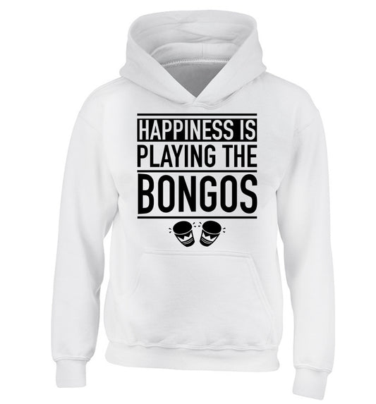 Happiness is playing the bongos children's white hoodie 12-14 Years