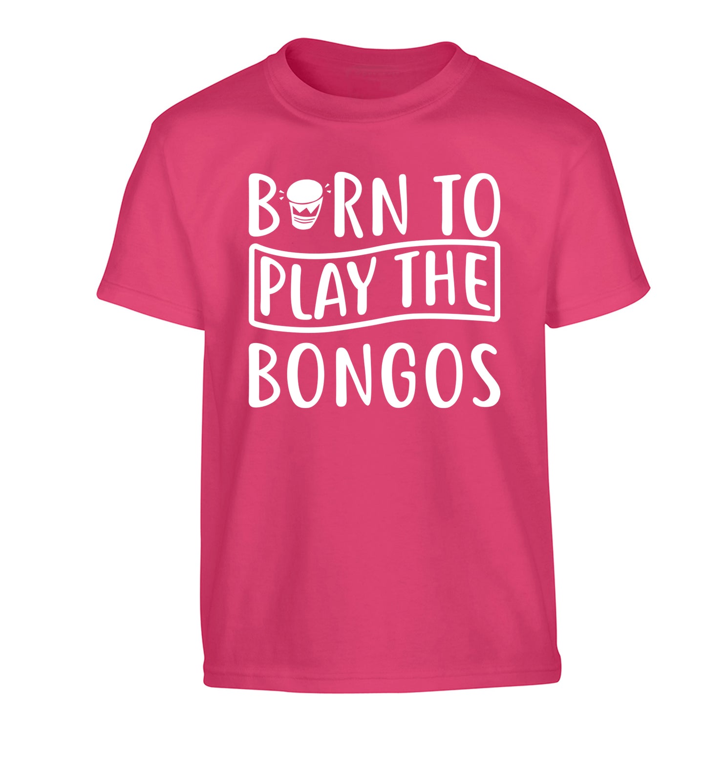 Born to play the bongos Children's pink Tshirt 12-14 Years