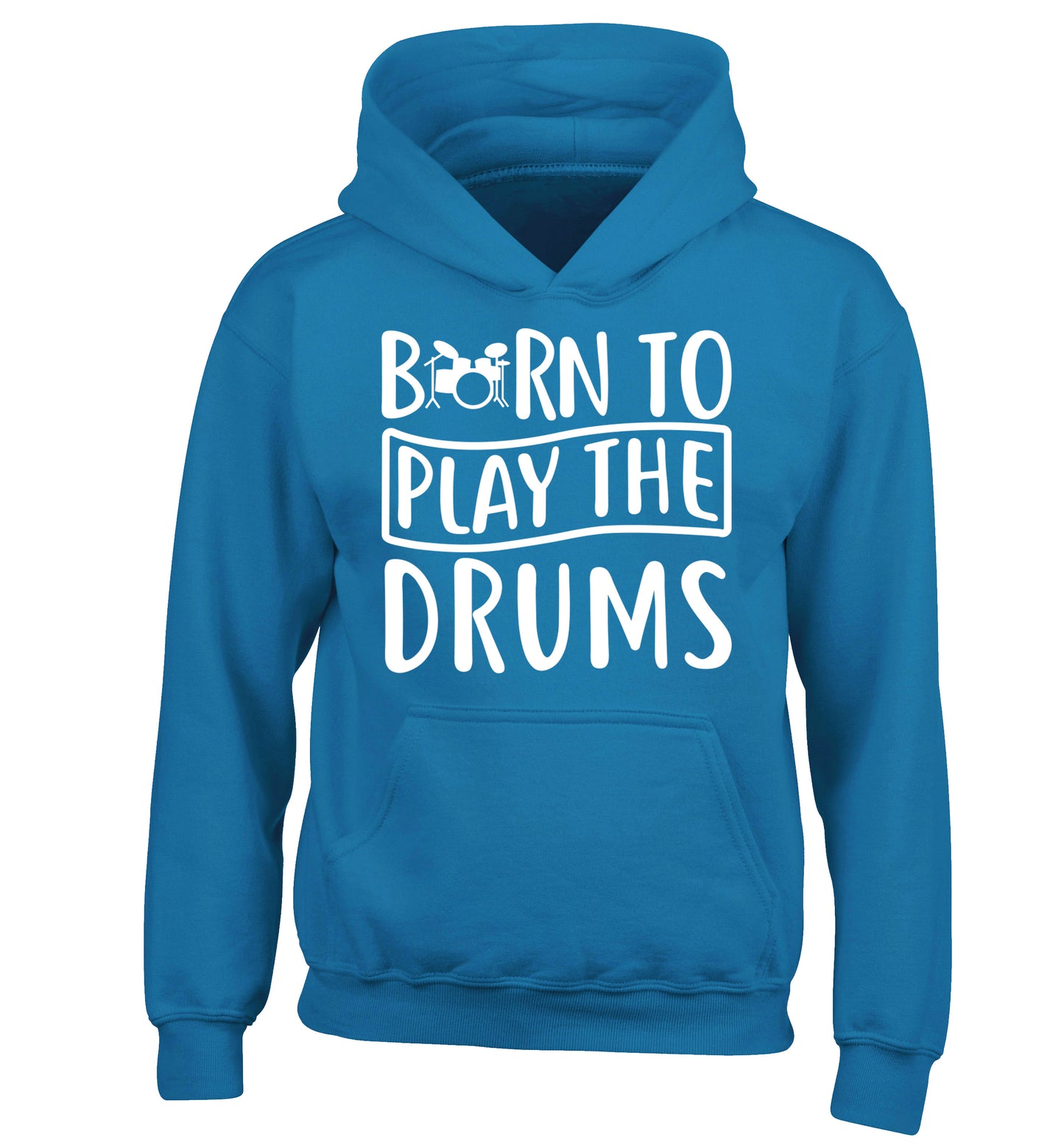 Born to play the drums children's blue hoodie 12-14 Years