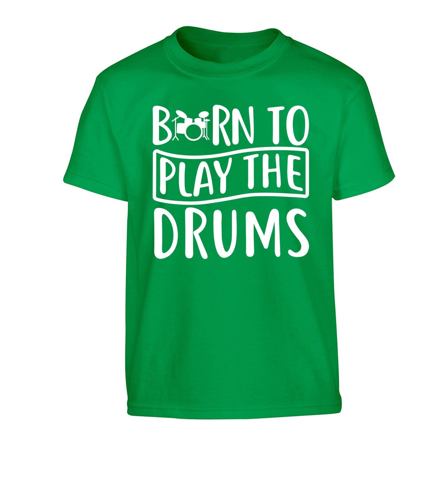 Born to play the drums Children's green Tshirt 12-14 Years