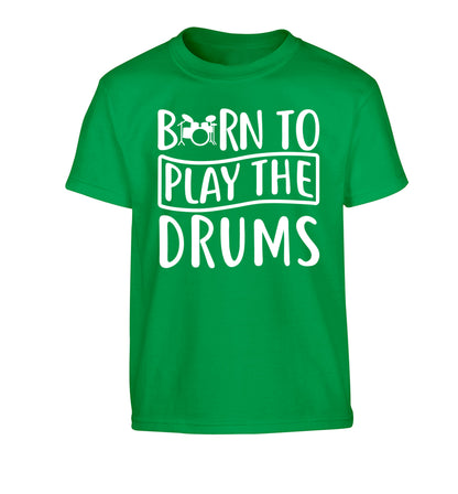 Born to play the drums Children's green Tshirt 12-14 Years