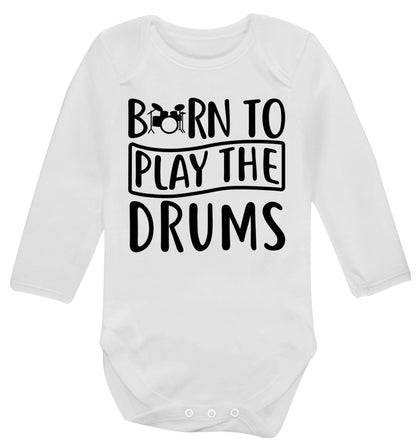 Born to play the drums Baby Vest long sleeved white 6-12 months