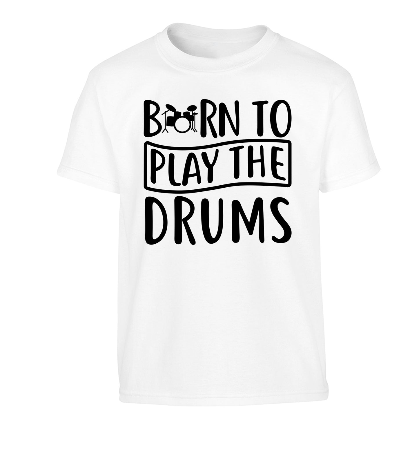 Born to play the drums Children's white Tshirt 12-14 Years
