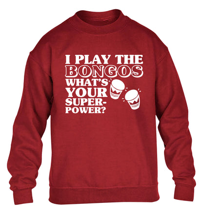 I play the bongos what's your superpower? children's grey sweater 12-14 Years