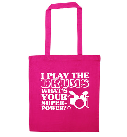 I play the drums what's your superpower? pink tote bag