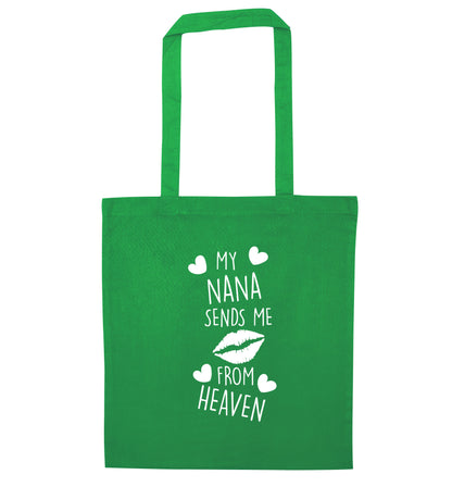 My nana sends me kisses from heaven green tote bag