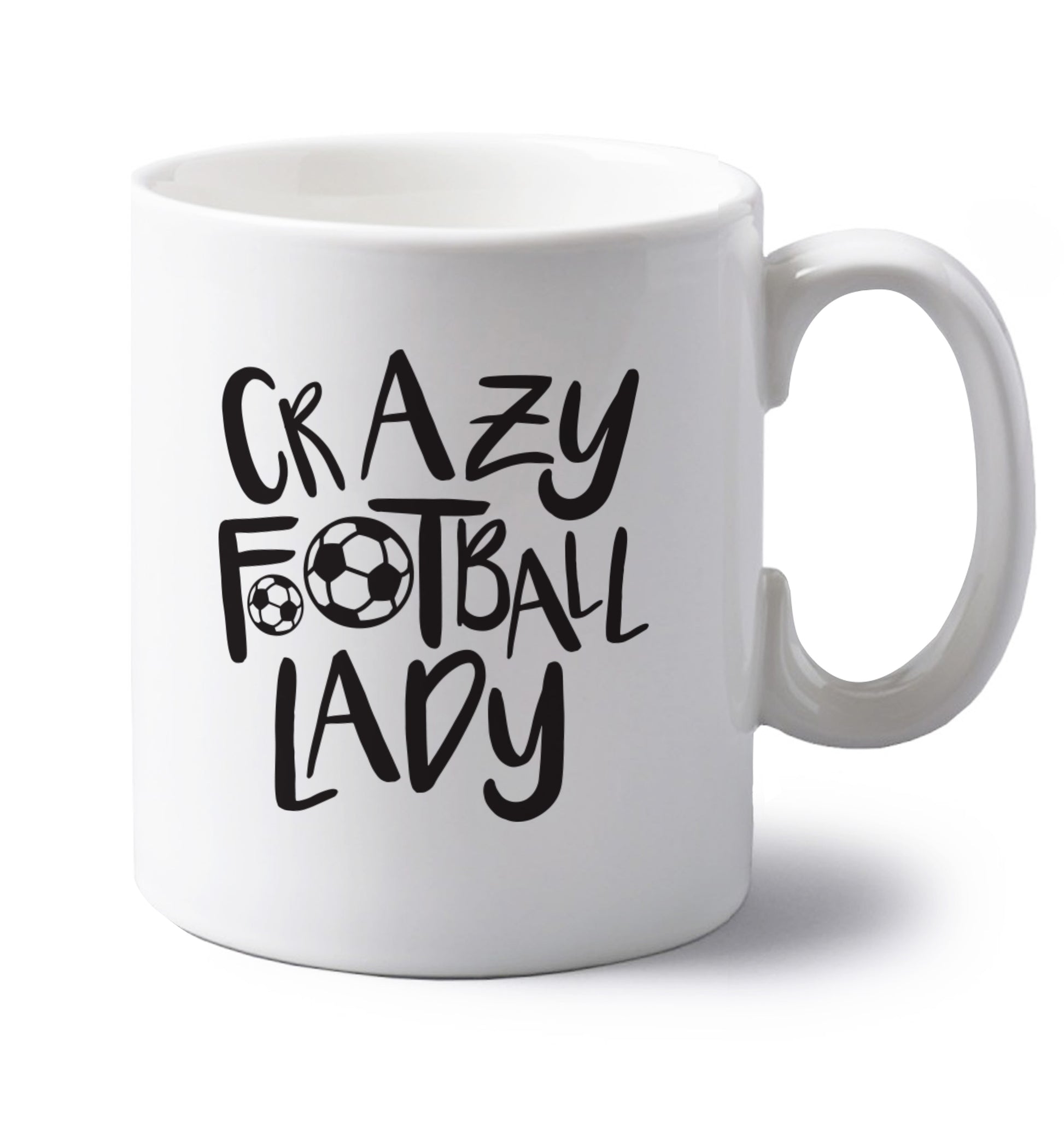 Crazy football lady left handed white ceramic mug 