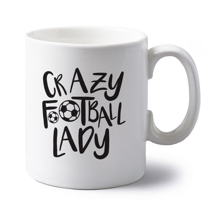Crazy football lady left handed white ceramic mug 