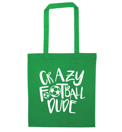 Crazy football dude green tote bag