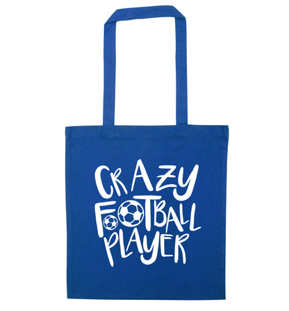 Crazy football player blue tote bag