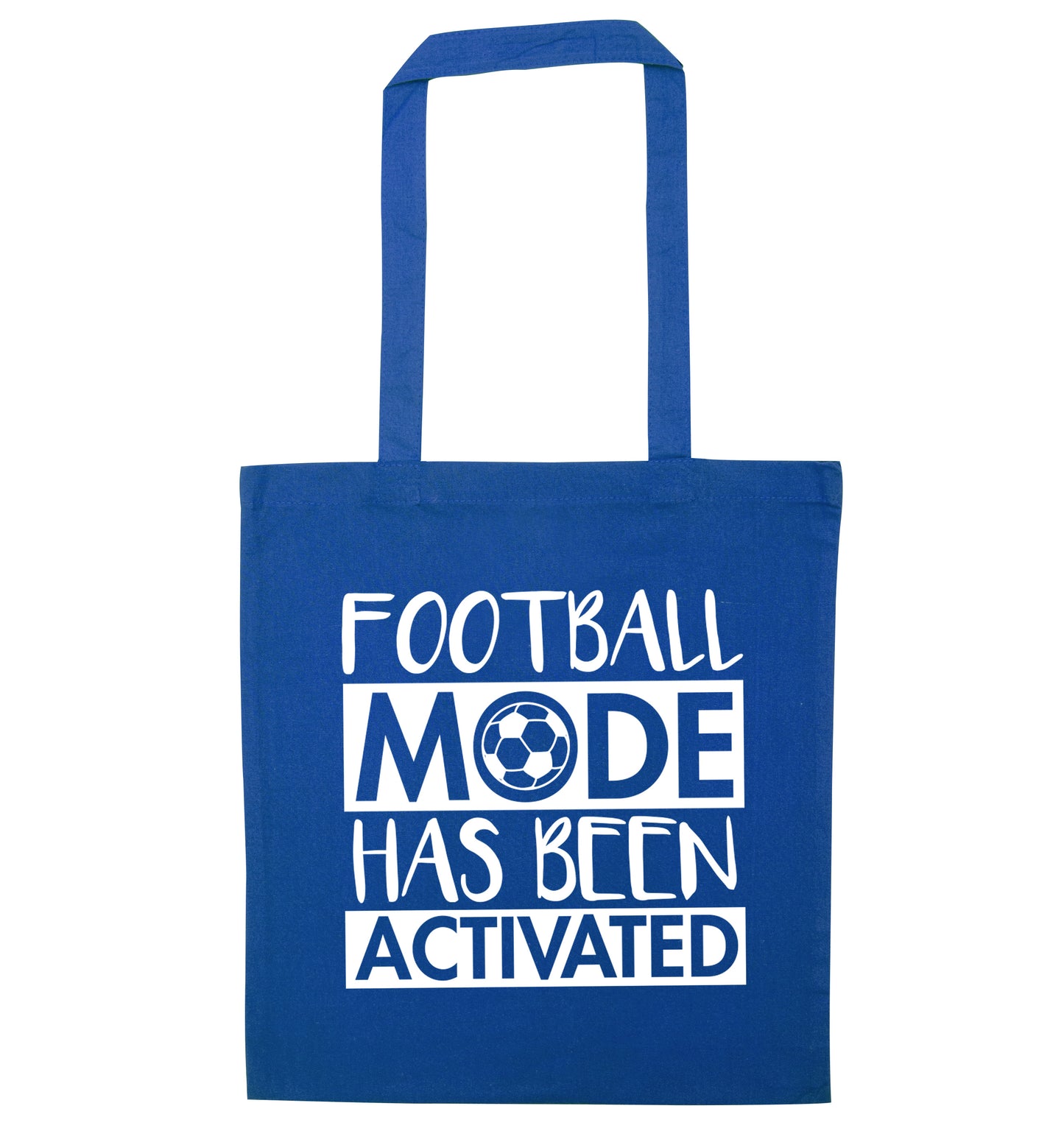 Football mode has been activated blue tote bag