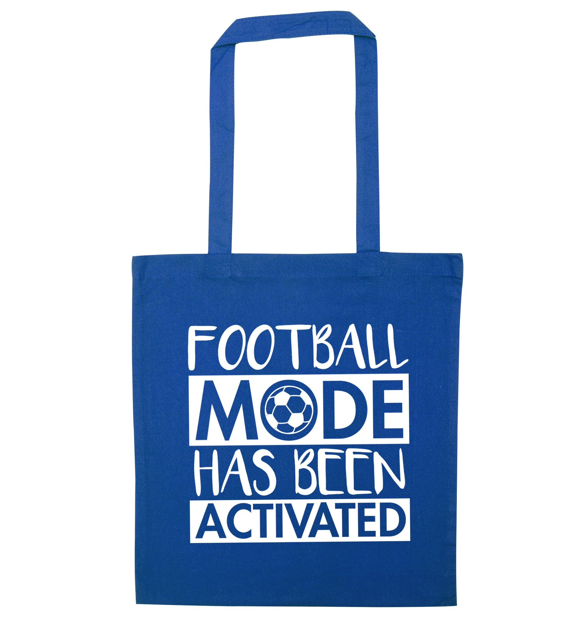 Football mode has been activated blue tote bag