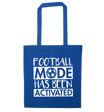 Football mode has been activated blue tote bag