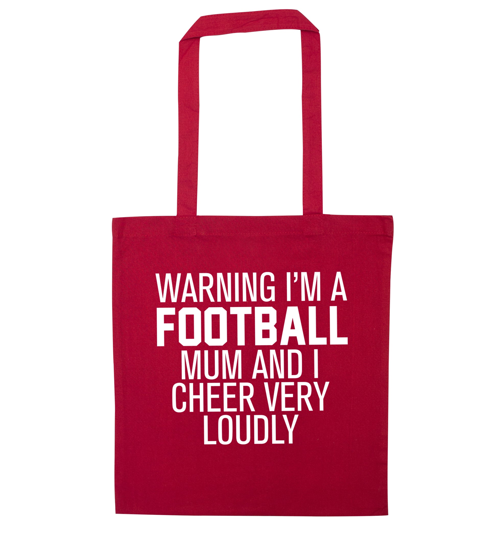 Warning I'm a football mum and I cheer very loudly red tote bag