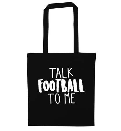 Talk football to me black tote bag