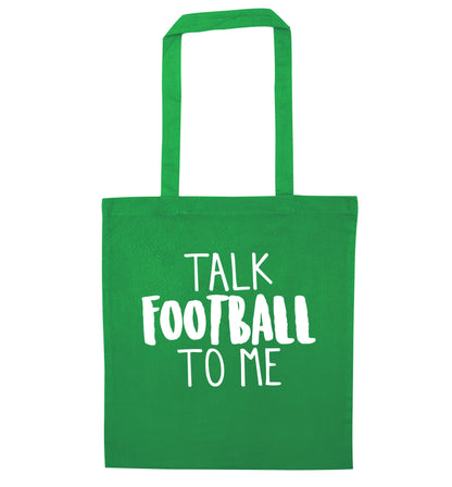 Talk football to me green tote bag