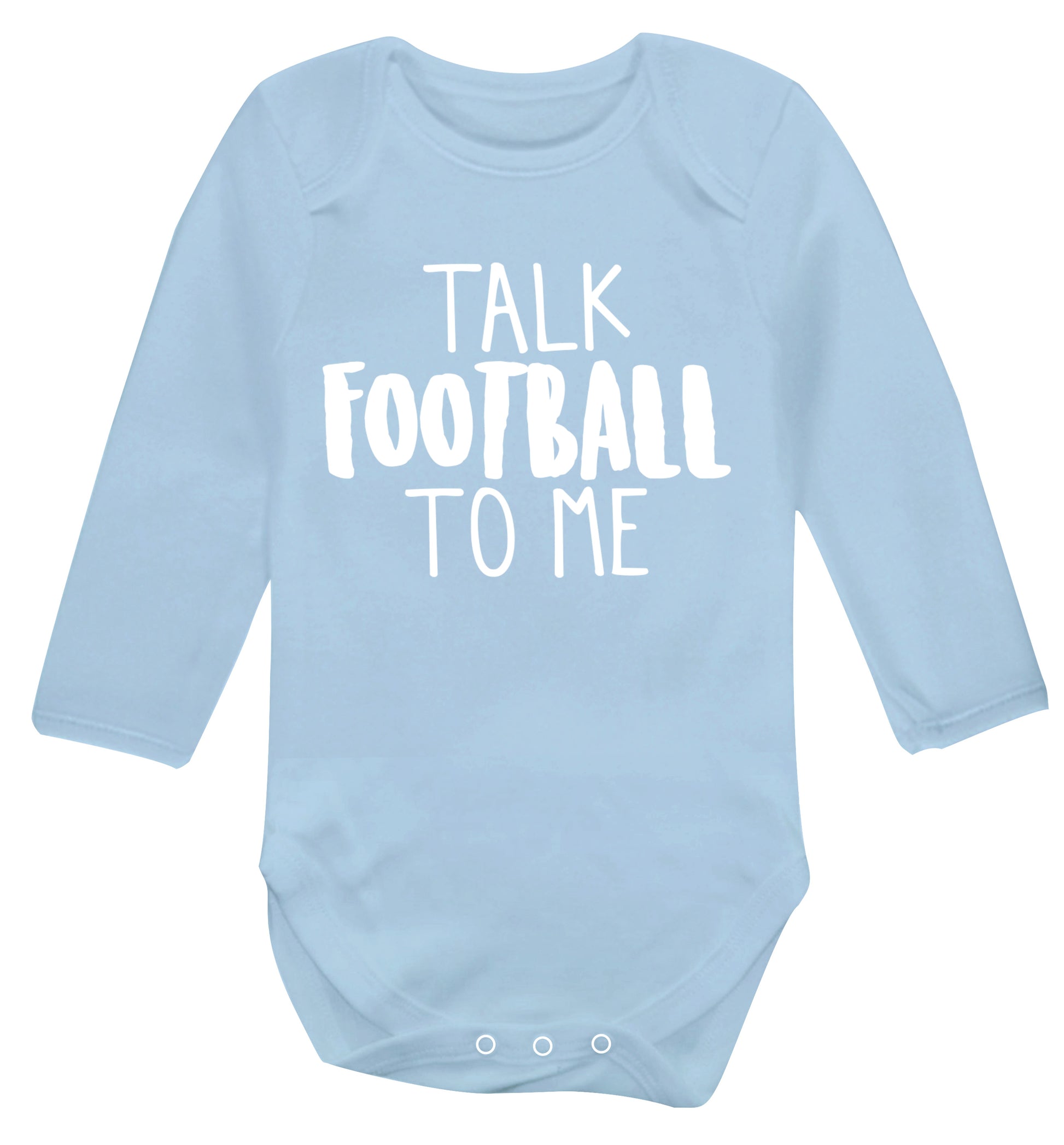 Talk football to me Baby Vest long sleeved pale blue 6-12 months