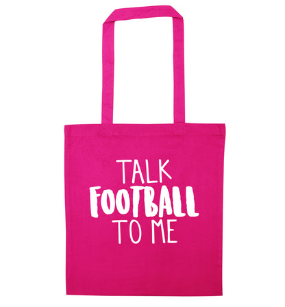Talk football to me pink tote bag