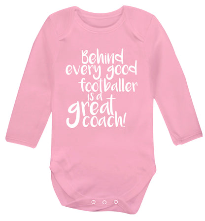 Behind every good footballer is a great coach! Baby Vest long sleeved pale pink 6-12 months