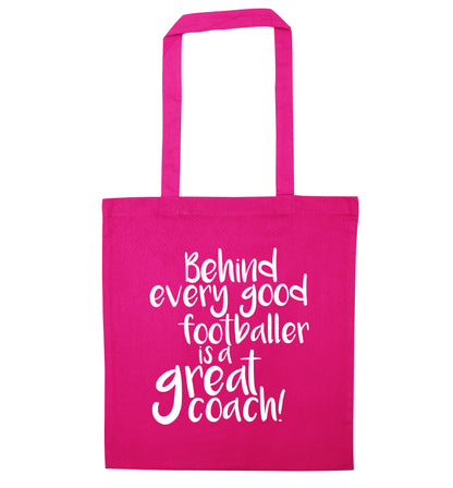 Behind every good footballer is a great coach! pink tote bag