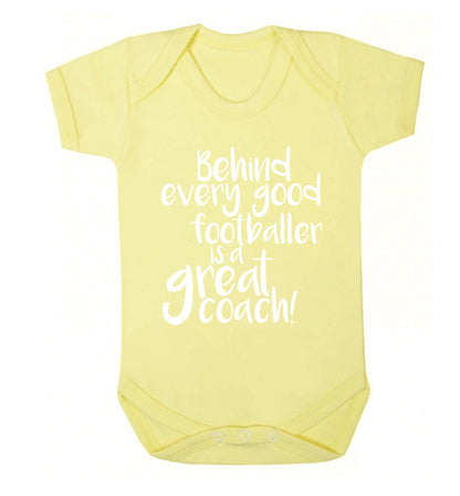 Behind every good footballer is a great coach! Baby Vest pale yellow 18-24 months