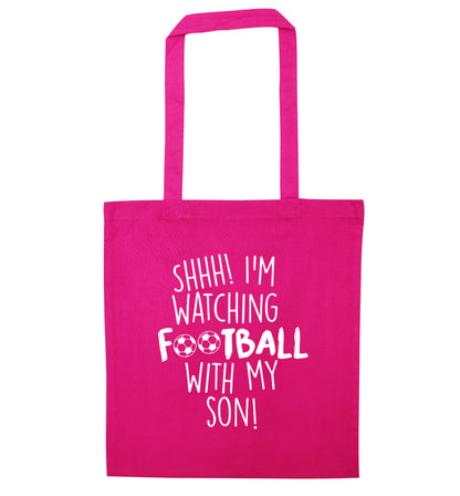 Shhh I'm watching football with my son pink tote bag