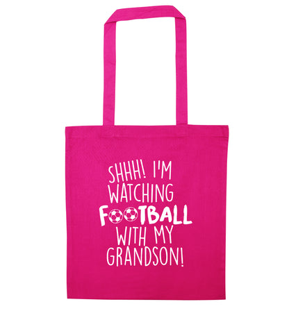 Shhh I'm watching football with my grandson pink tote bag