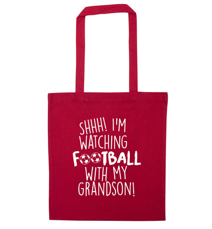 Shhh I'm watching football with my grandson red tote bag