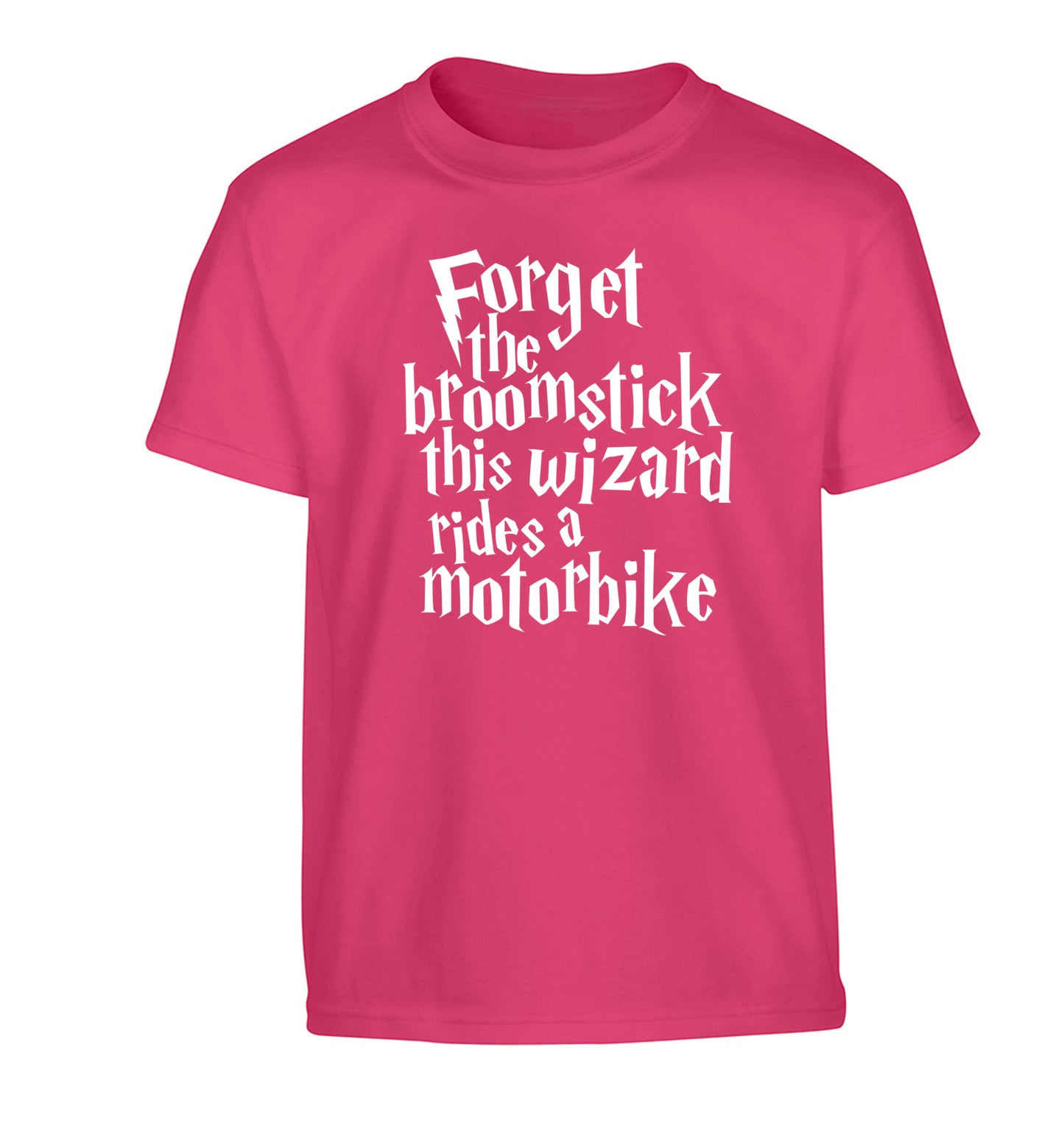 Forget the broomstick this wizard rides a motorbike Children's pink Tshirt 12-14 Years