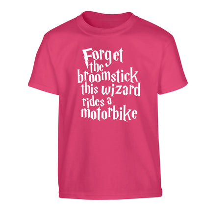 Forget the broomstick this wizard rides a motorbike Children's pink Tshirt 12-14 Years