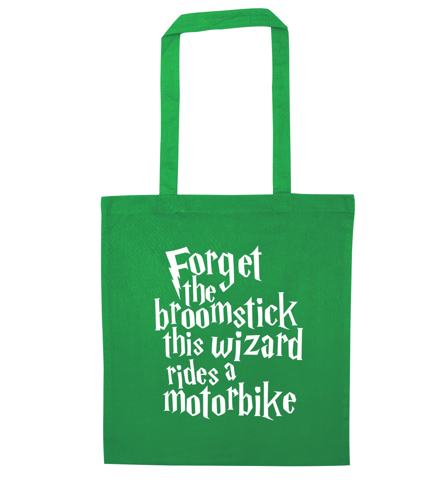 Forget the broomstick this wizard rides a motorbike green tote bag