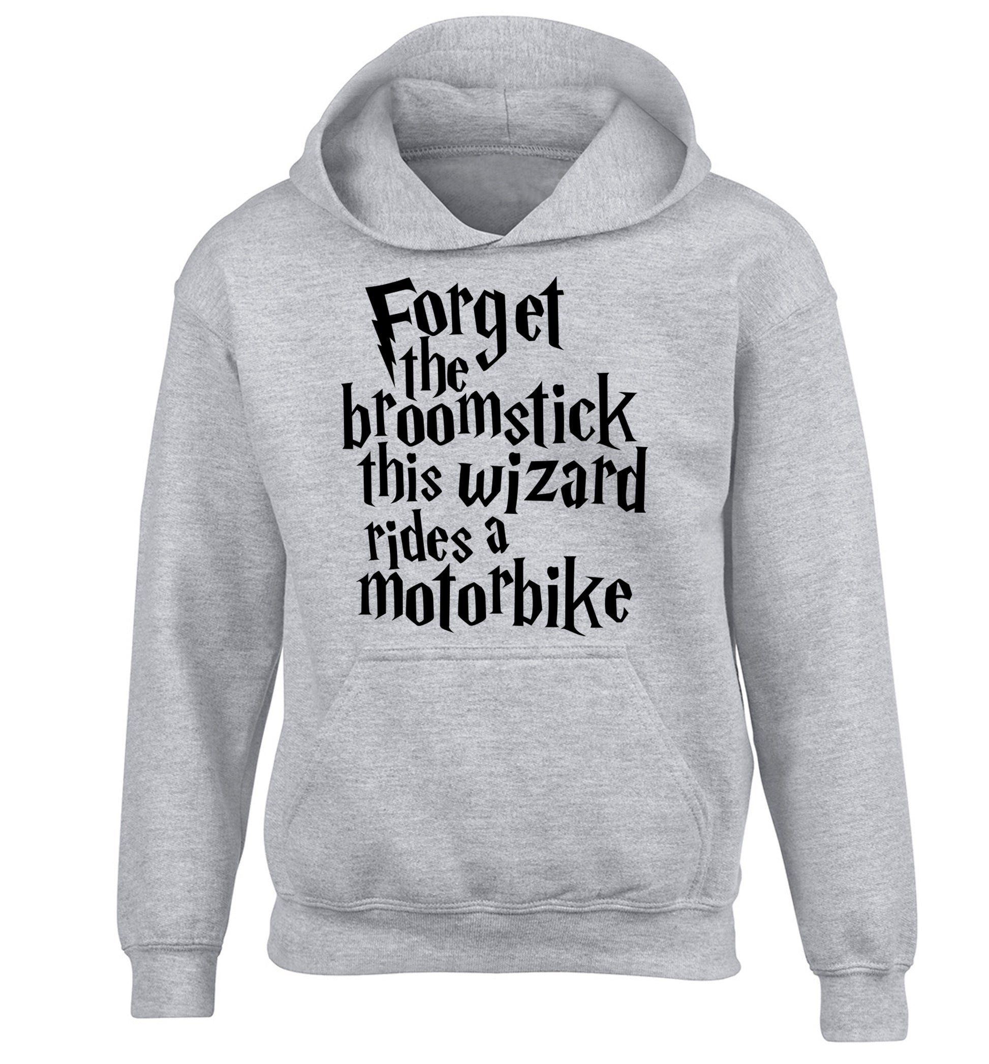 Forget the broomstick this wizard rides a motorbike children's grey hoodie 12-14 Years