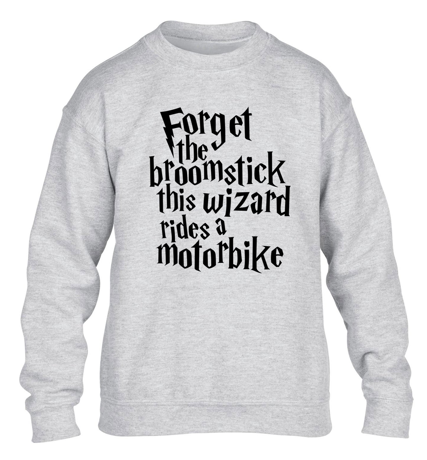 Forget the broomstick this wizard rides a motorbike children's grey sweater 12-14 Years