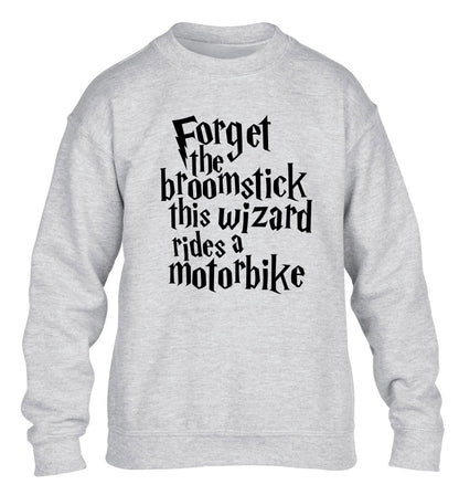 Forget the broomstick this wizard rides a motorbike children's grey sweater 12-14 Years