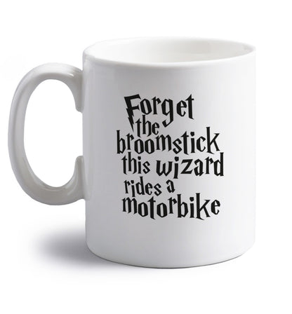Forget the broomstick this wizard rides a motorbike right handed white ceramic mug 