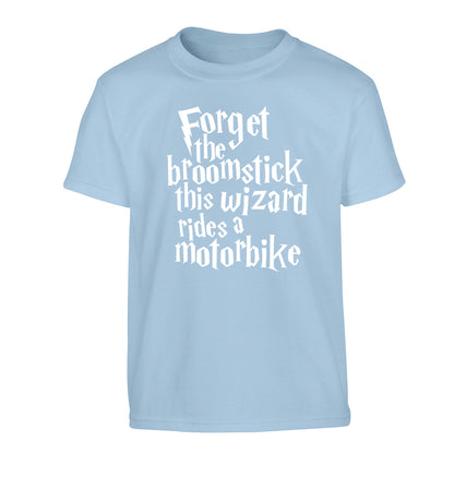 Forget the broomstick this wizard rides a motorbike Children's light blue Tshirt 12-14 Years
